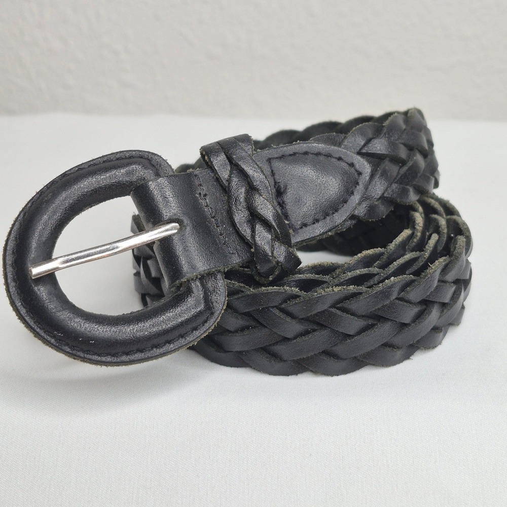 Vintage Black Leather Woven Belt Braided Made in Guatemala Adjustable Boho